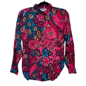 Vtg Y2K Gitano Psychedelic Beaded Womens Button Down Shirt M‎ Boho Maximalist